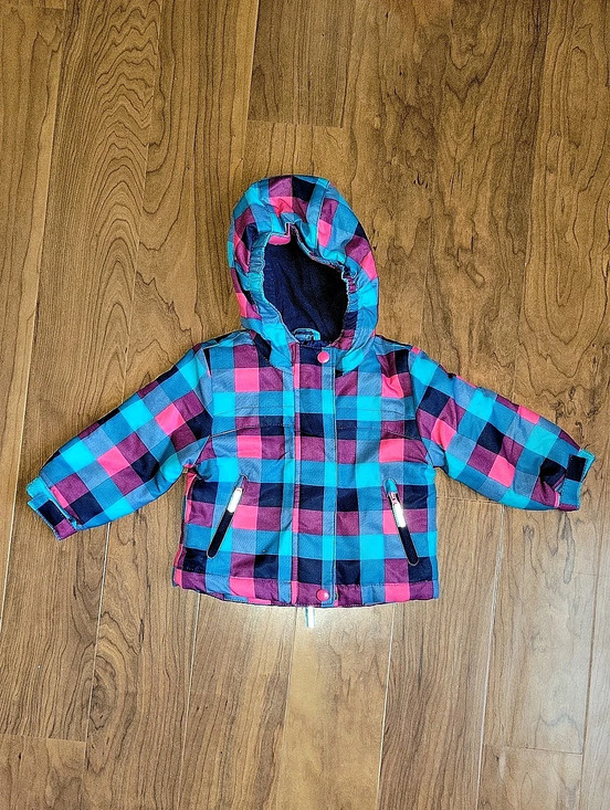 Cat & Jack Other - Cat & Jack 2 Layer Toddler Plaid Winter Jacket Girls 12M Blue & Pink